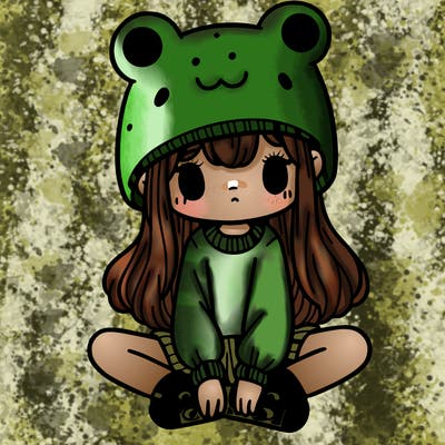 a girl wearing a frog hat and some frog socks