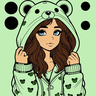 realistic girl in a animal pjs hoodie