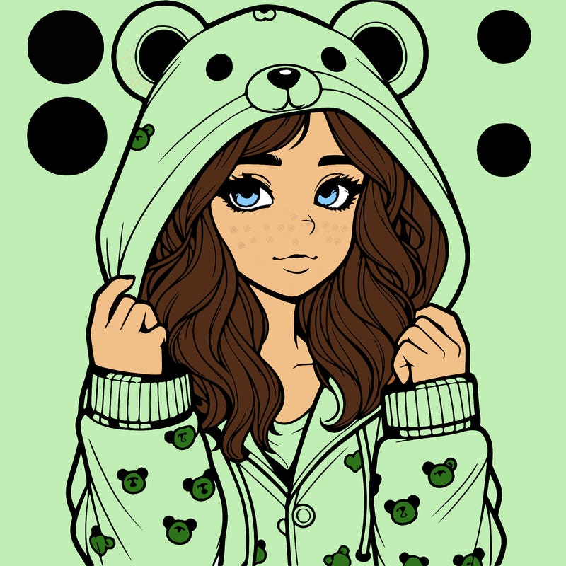 realistic girl in a animal pjs hoodie