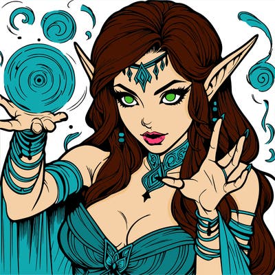 realistic scary beautiful elf sorceress casting spell