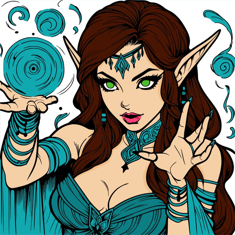 realistic scary beautiful elf sorceress casting spell