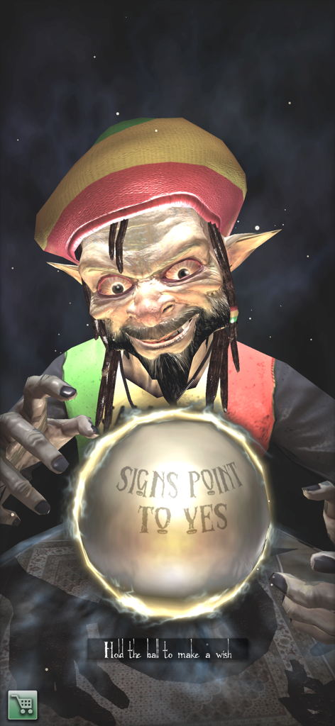 The Amazing Fortune Teller 3D - Personaje vidente jamaicano en 3D sosteniendo una bola de cristal brillante con el mensaje Las señales apuntan a que sí.