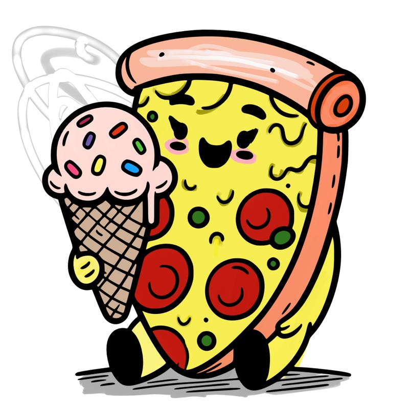 pizza enjoying ice cream
