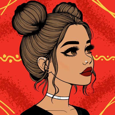 realistic girl with buns on the top of her head