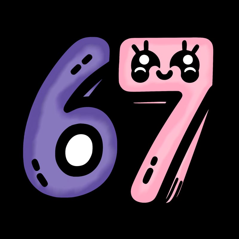 the numbers 67