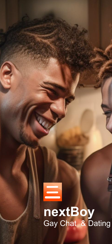 NextBoy - Gay Chats & Dating - Dos hombres gay sonriendo que representan la experiencia de la aplicación de citas y chat gay NextBoy