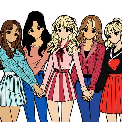 group of girls holding hands realistic