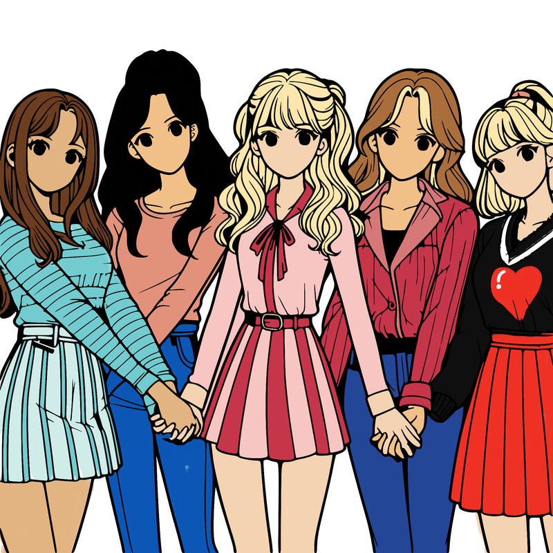 group of girls holding hands realistic