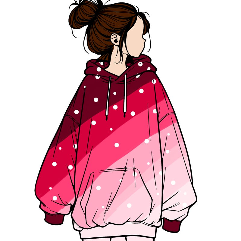 realistic girl with a oversized sweatshirt on and a bun