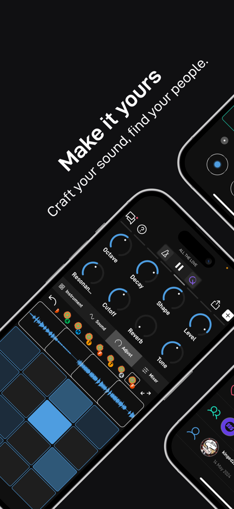 Endlesss - Multiplayer Music - Endlesss mobile music studio interface featuring a sound pad grid and adjustable audio parameters.