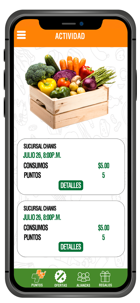 Activity screen of Jumbo+ app displaying purchase history and points earned
