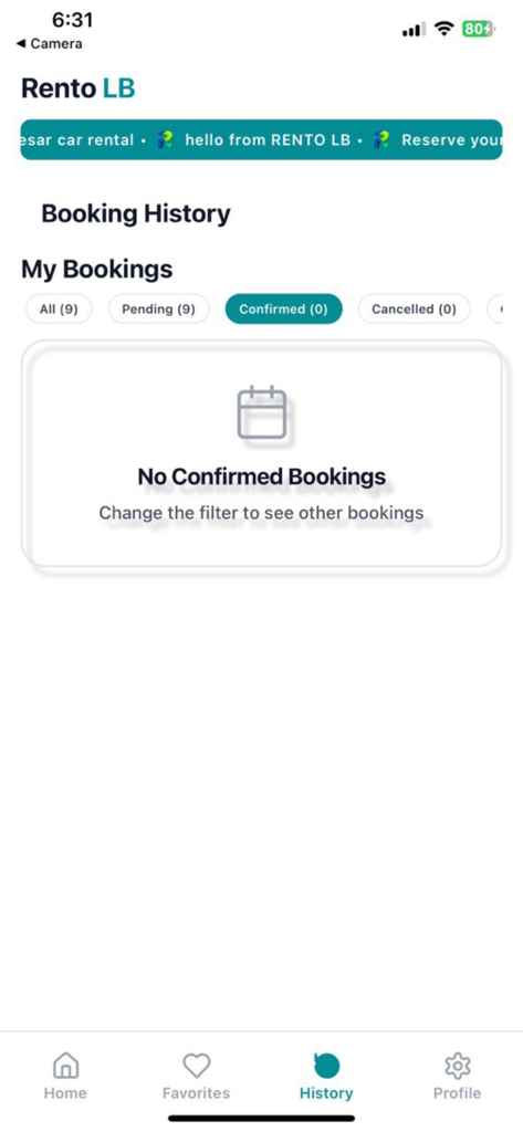 Rento LBレンタカーアプリの予約履歴画面