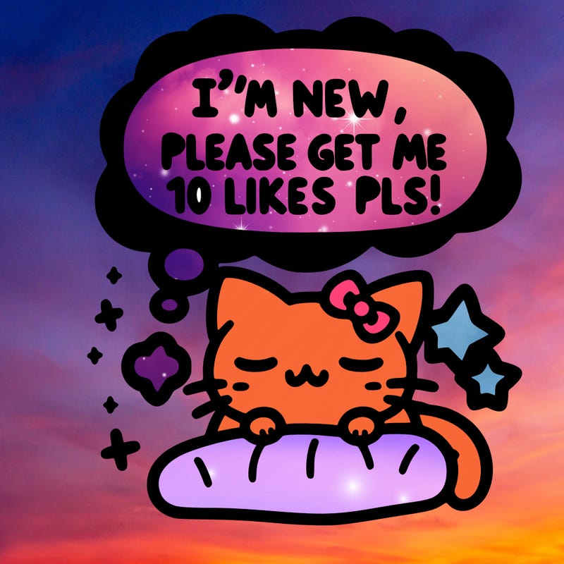 kitty taking a nap dream talking and saying "i'm new, please get me at least 10 likes pls!!"