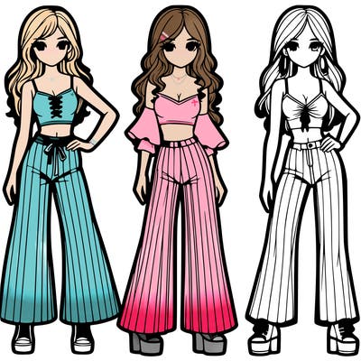 girls with flare pants and crop tops realistic