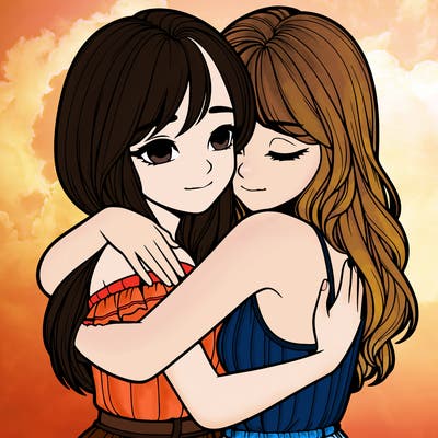 realistic girls hugging