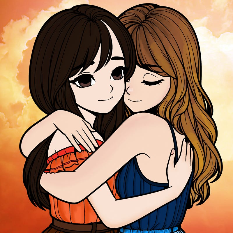 realistic girls hugging