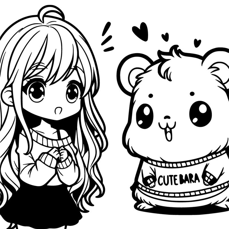 a girl holing a cabybara and the cabybara is wearing a shirt that says cute-bara