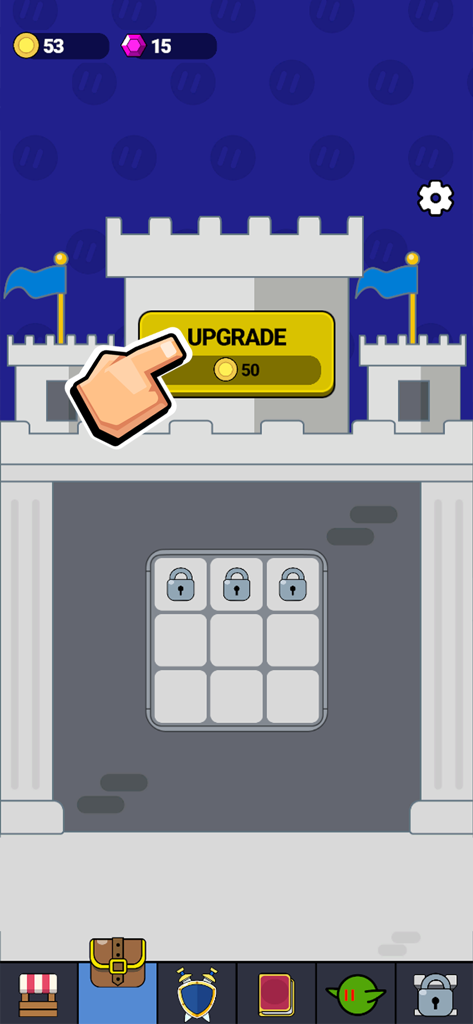 Bag Battle: Units Clash - Castle upgrade and inventory management screen in Bag Battle Units Clash