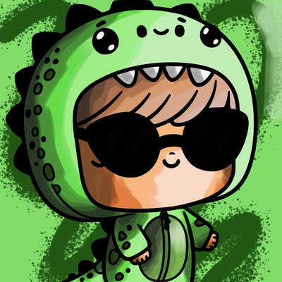 cute girl in a dino suit with sunglasses