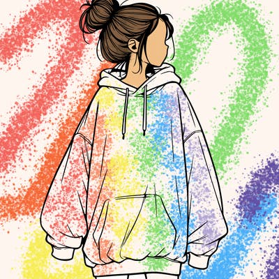 realistic girl with a oversized sweatshirt on and a bun