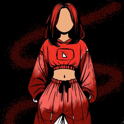 realistic girl faceless with baggy pants and a crop top