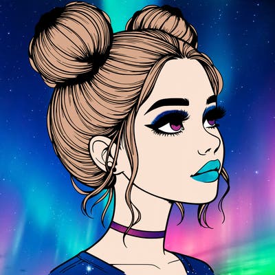 realistic girl with buns on the top of her head
