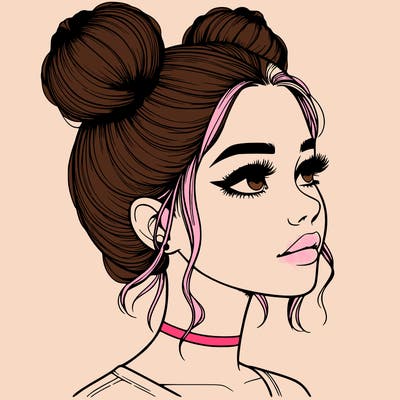 realistic girl with buns on the top of her head