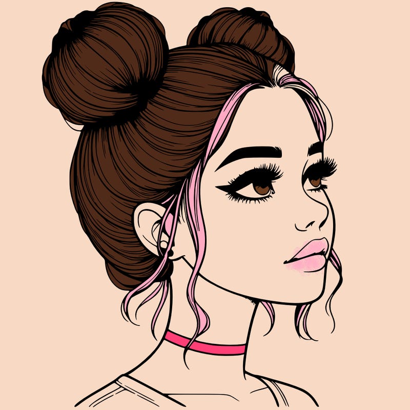 realistic girl with buns on the top of her head