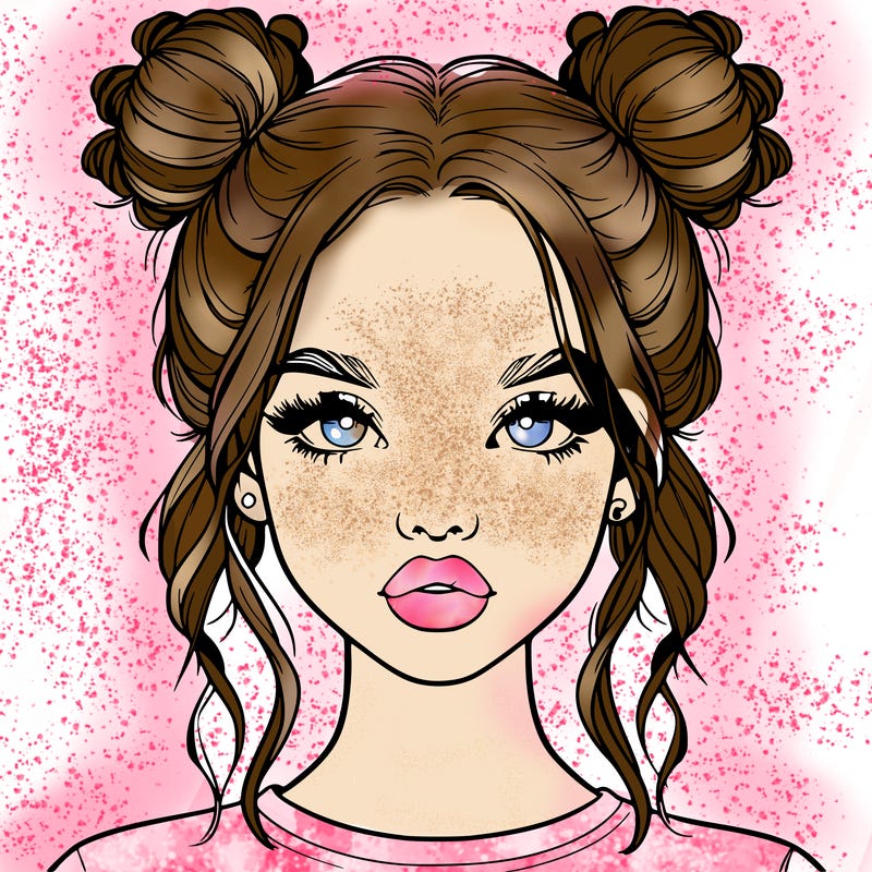 realistic girl with two buns in hair and lips