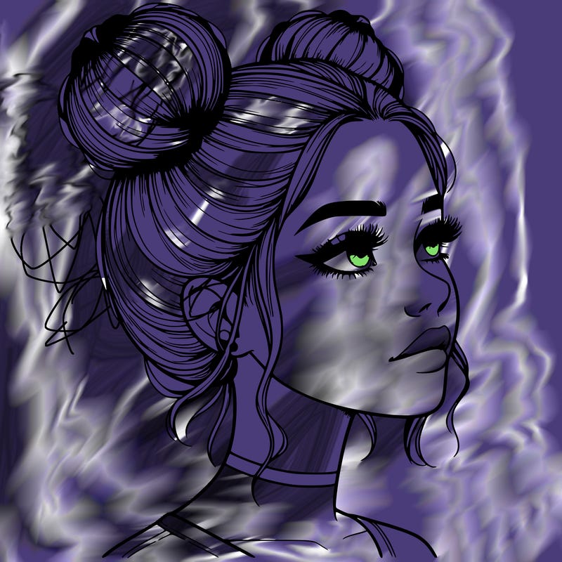 realistic girl with buns on the top of her head