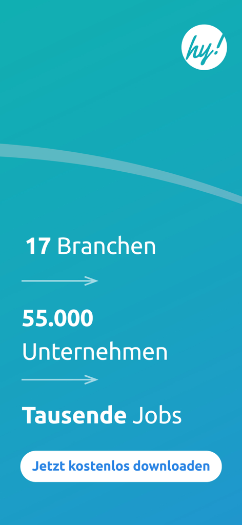 hokify - Jobsuche & Bewerbung - Pantalla de la aplicación de búsqueda de empleo hokify que muestra 17 sectores y 55,000 empresas disponibles para solicitudes de empleo.
