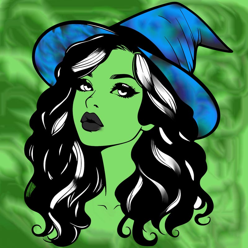 realistic witch girl with wavy hair and lips