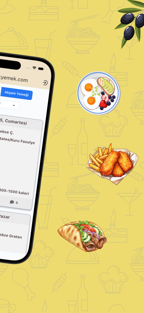 Kykyemek - Yurt Yemek Menüleri - Mobile interface of the Kykyemek app displaying a daily dinner menu for student dormitories.