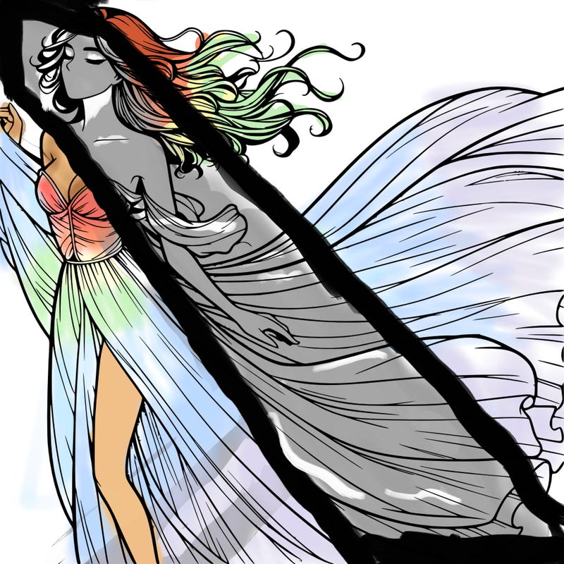 realistic woman in dress flowing the the wind