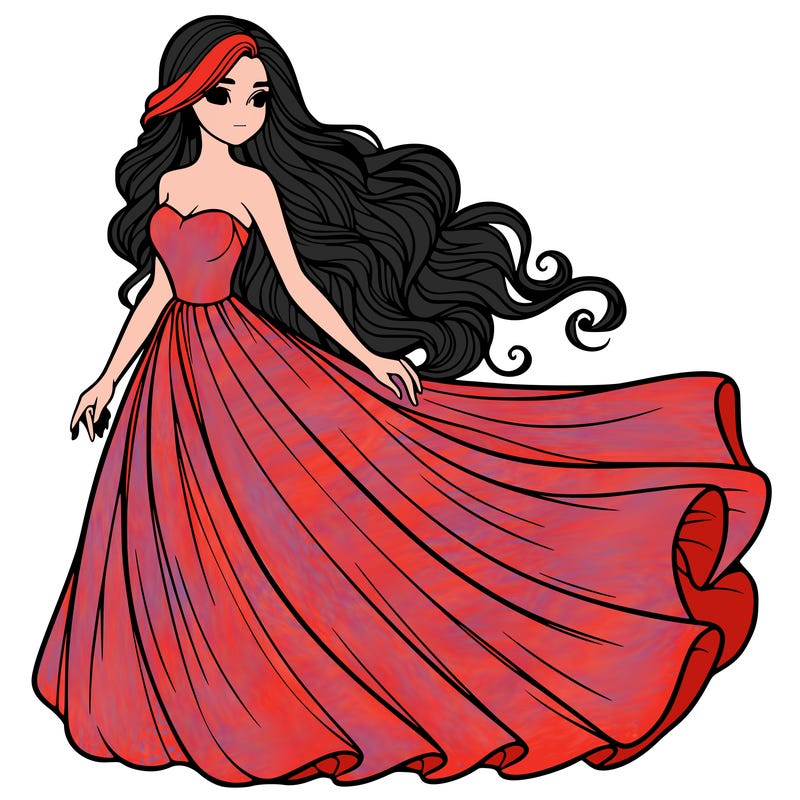 realistic woman with long flowing dress