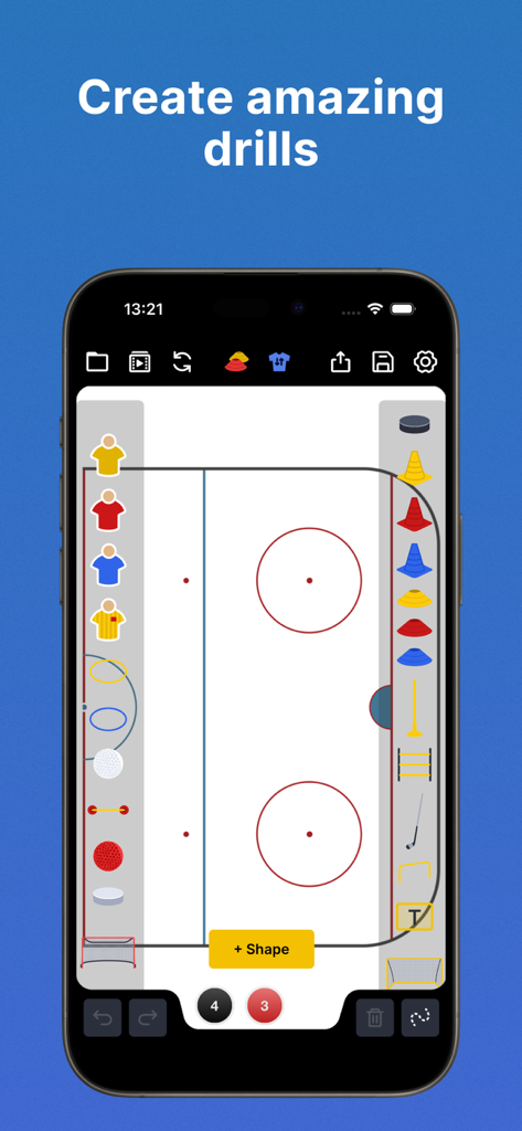 Coach Tactic Board: Hockey - Digital hockey tactical board interface for creating coaching drills on a mobile device
