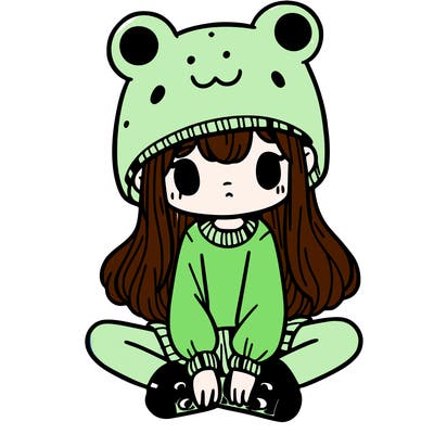 a girl wearing a frog hat and some frog socks