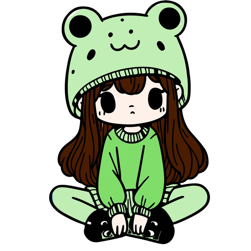 a girl wearing a frog hat and some frog socks