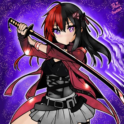anime girl with sword in cool pose