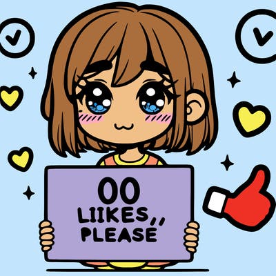 a girl with a sign saying 100 likes, please