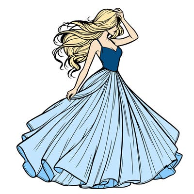 realistic woman with dress flowing in the wind