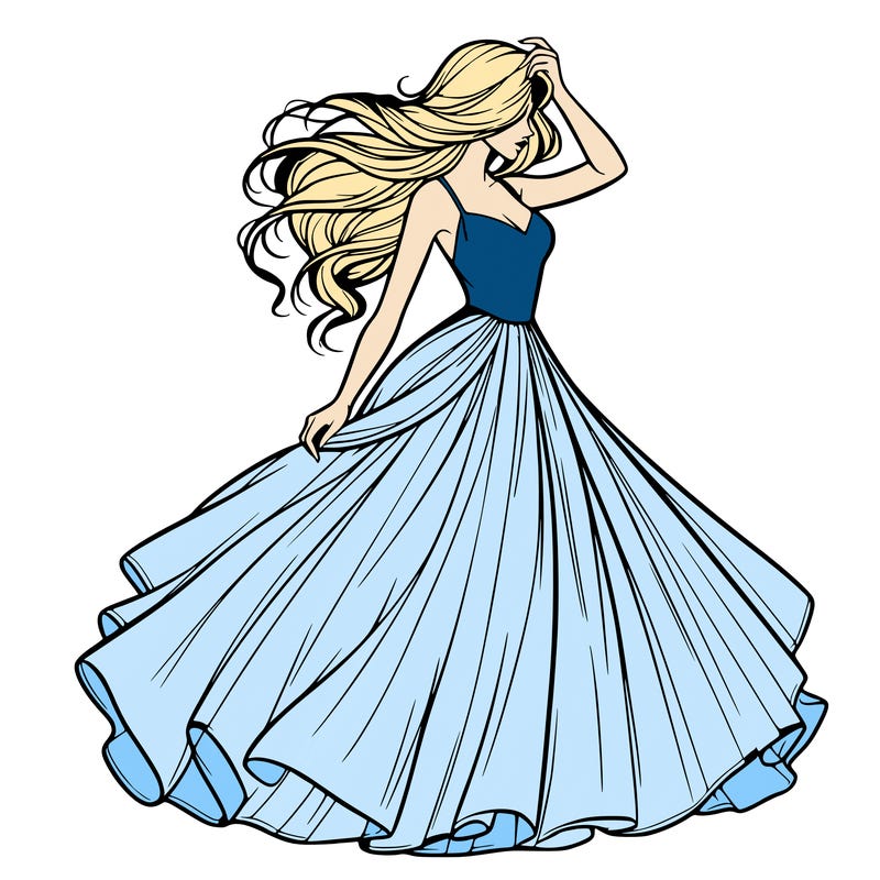 realistic woman with dress flowing in the wind