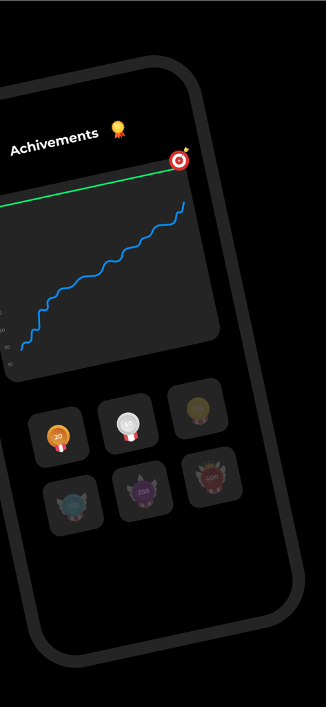 Rep counter, Jump counter - Tela de conquistas de treino mostrando gráfico de progresso e medalhas de recompensa