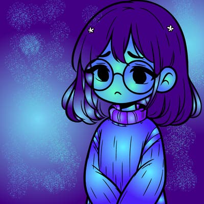 sad girl with glasses in a sweater
