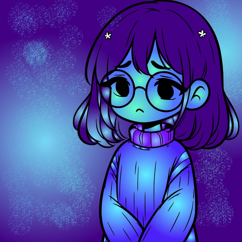 sad girl with glasses in a sweater