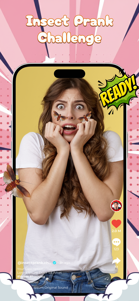 Insect & Bug: Funny Filters - Una mujer con filtros realistas de cucarachas en la cara durante un Insect Prank Challenge