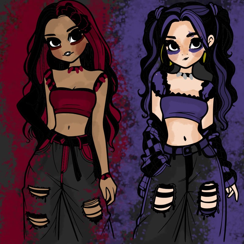 2 girls in crop tops and baggy jeans ripped