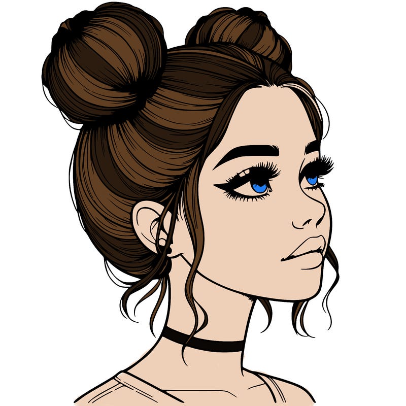 realistic girl with buns on the top of her head