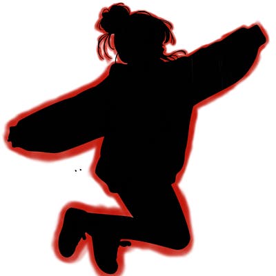 realistic girl jumping with a bun and oversized sweatshirt