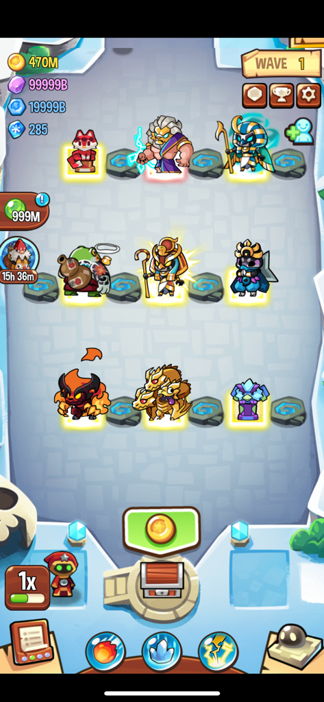 Summoners Greed gameplay showing monster towers on a grid